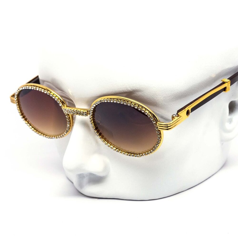 Men Sunglasses Brown Lens Fashion Designer New‎ Style Rhine Stone Rap Shades New